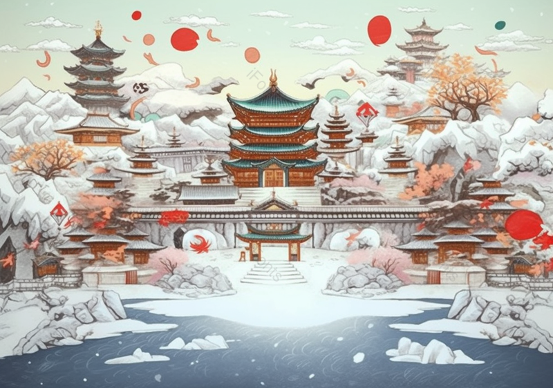 国潮中国风大寒节气国风意境风景插画,插画/手绘图,插画/手绘图库,插画/手绘图下载,插画/手绘
